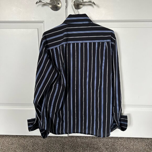 Le Chateau Men's Button Down Dress Shirt Dark Blue with Stripes Size L - Picture 2 of 9
